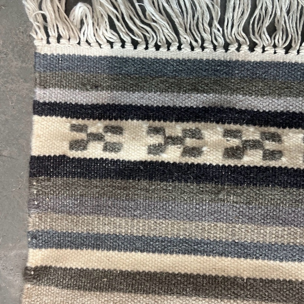 Grey Striped Patterned Runner Rug with Fringe - Picture 4 of 4